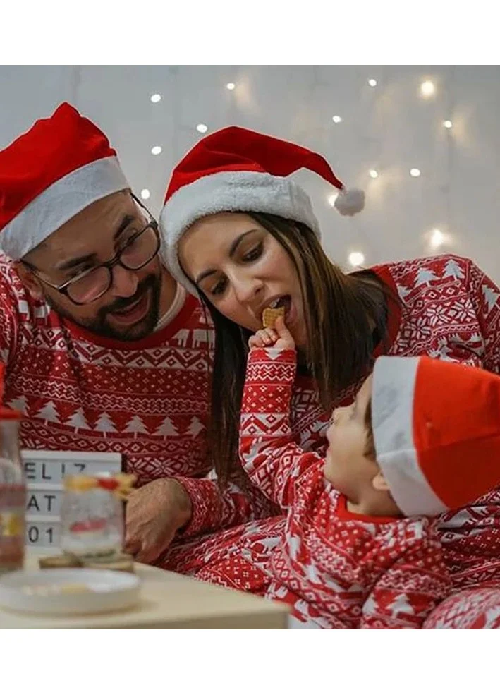 طقم بيجامات عيد الميلاد - ملابس نوم احتفالية من 4 قطع للأب والأم والطفل والطفلة | طقم ملابس عطلات بأكمام كاملة بطبعة أيل أحمر | ملابس نوم عائلية مريحة لعيد الميلاد