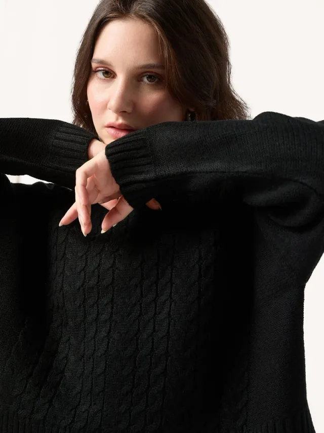 Black Chunky Cable Knit Sweater – image 3