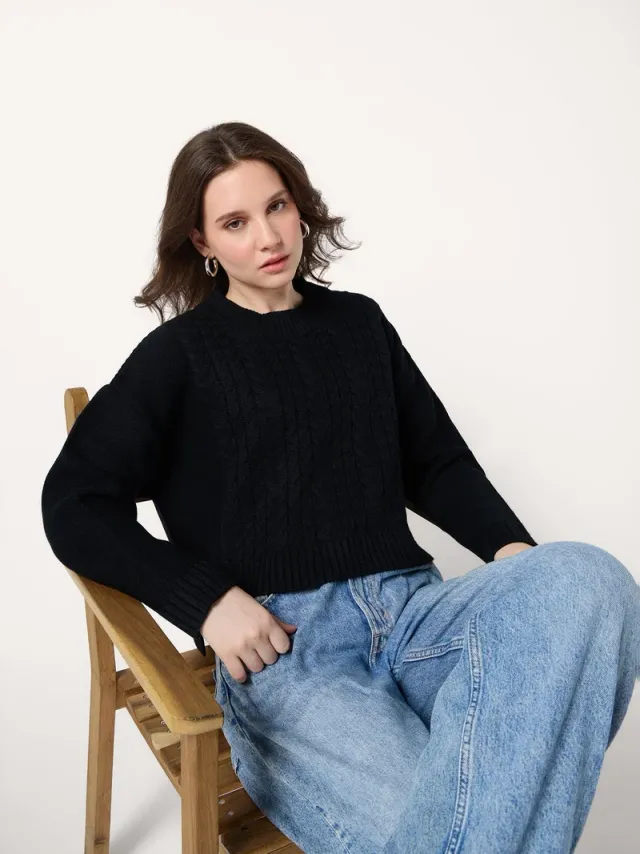 Black Chunky Cable Knit Sweater – image 4