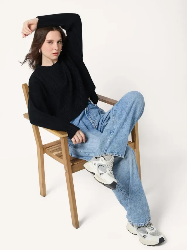Black Chunky Cable Knit Sweater – image 5