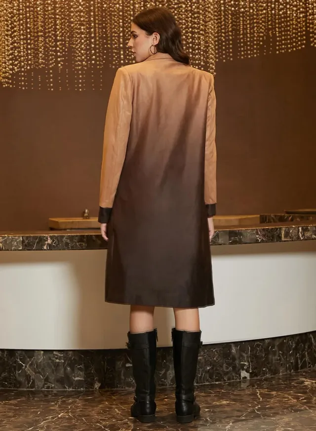 Women's Pink & Purple Ombre Long Coat With Flap Pocket – image 5