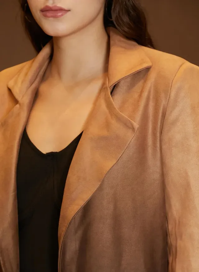 Women's Pink & Purple Ombre Long Coat With Flap Pocket – image 8