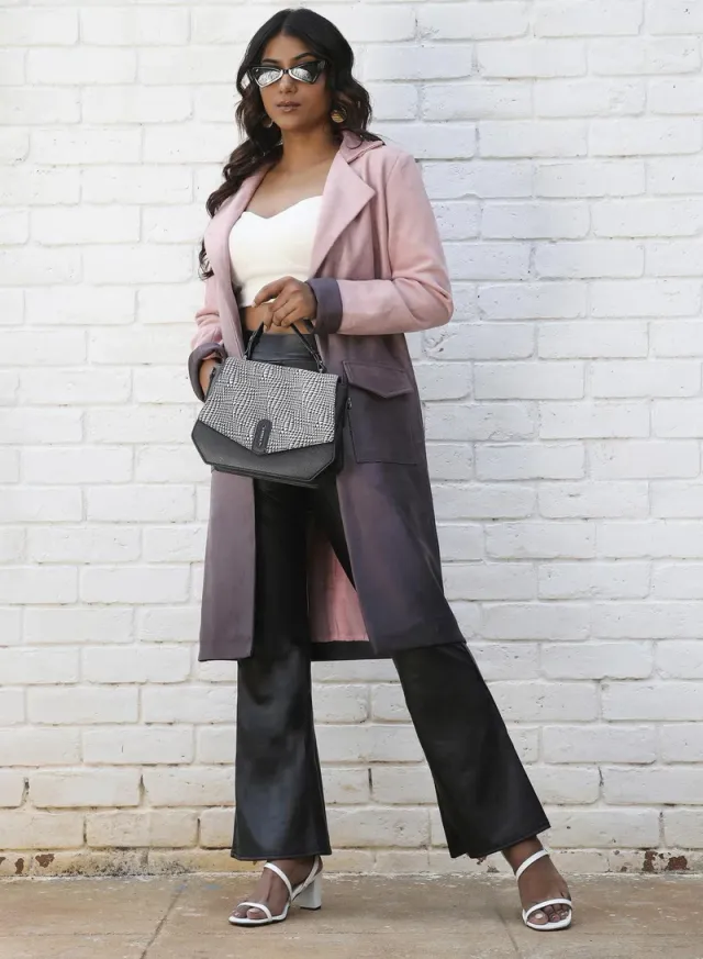 Women's Pink & Purple Ombre Long Coat With Flap Pocket – image 5