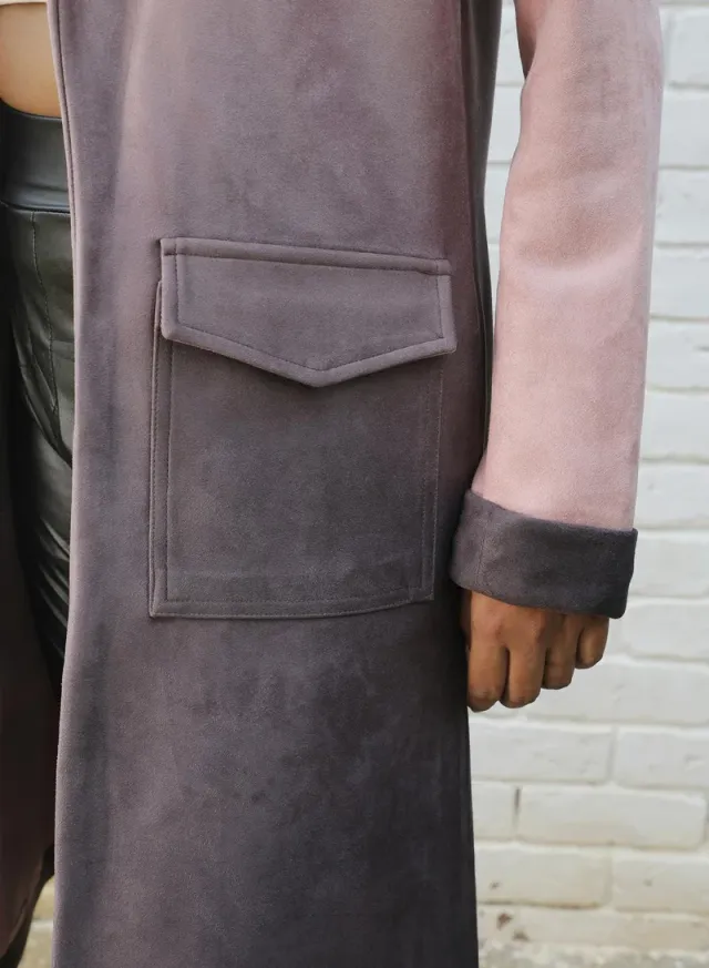 Women's Pink & Purple Ombre Long Coat With Flap Pocket – image 6