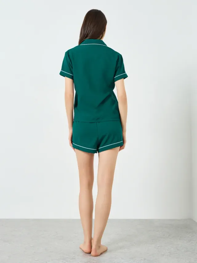 Styli Burgundy Contrast Piping Shirt and Shorts Set – image 4
