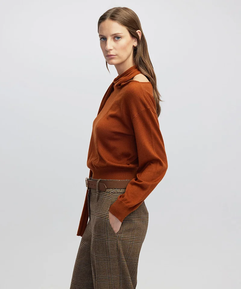 Scarf-Effect Knit Sweater