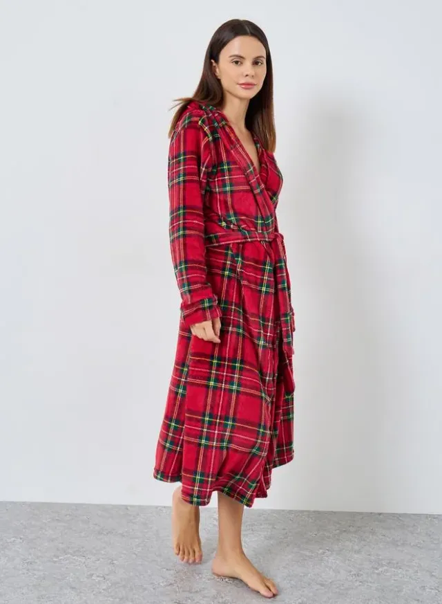 Checked Fleece Hooded Robe – image 5