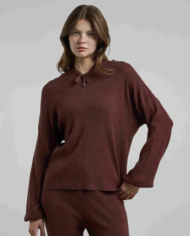 Ribbed Hooded Top with Long Sleeves