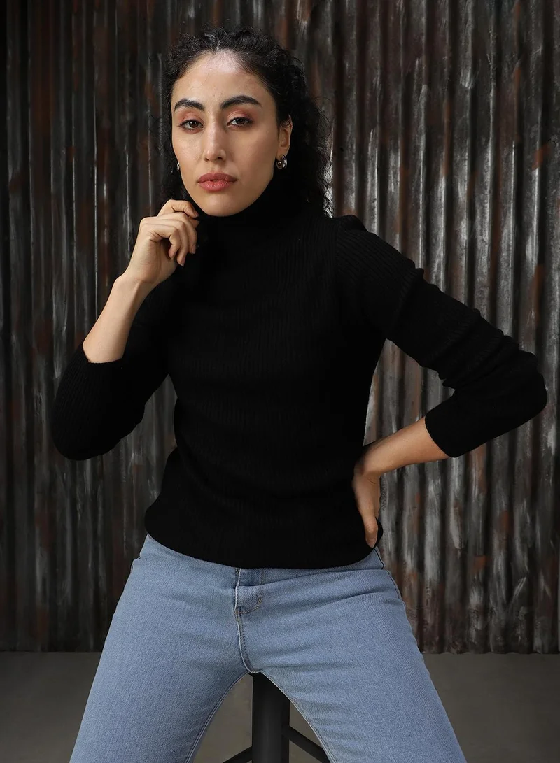 كنزة نسائية سوداء أكريليك 1%