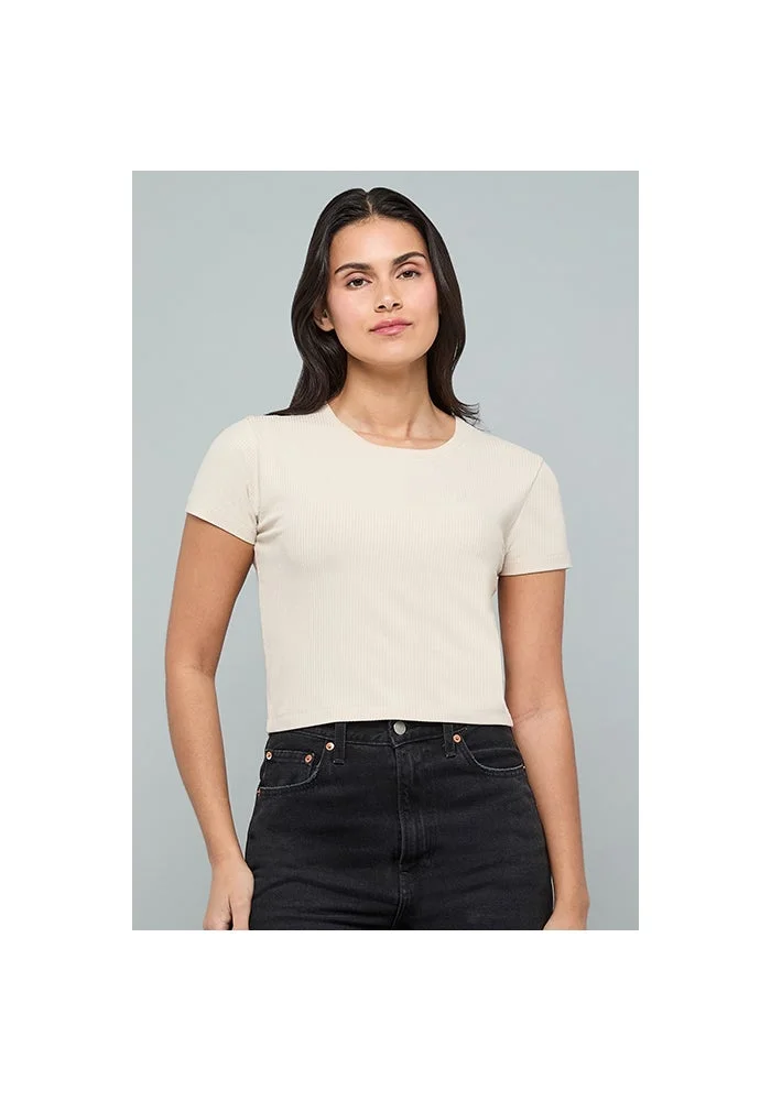 Ribbed Top with Round Neck and Short Sleeves