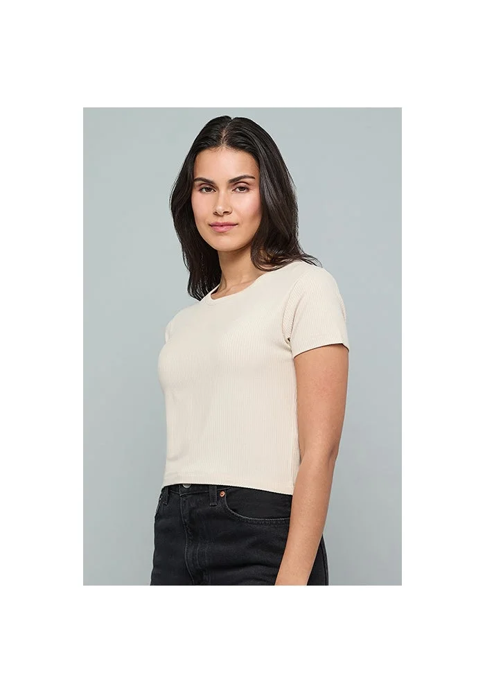 Ribbed Top with Round Neck and Short Sleeves