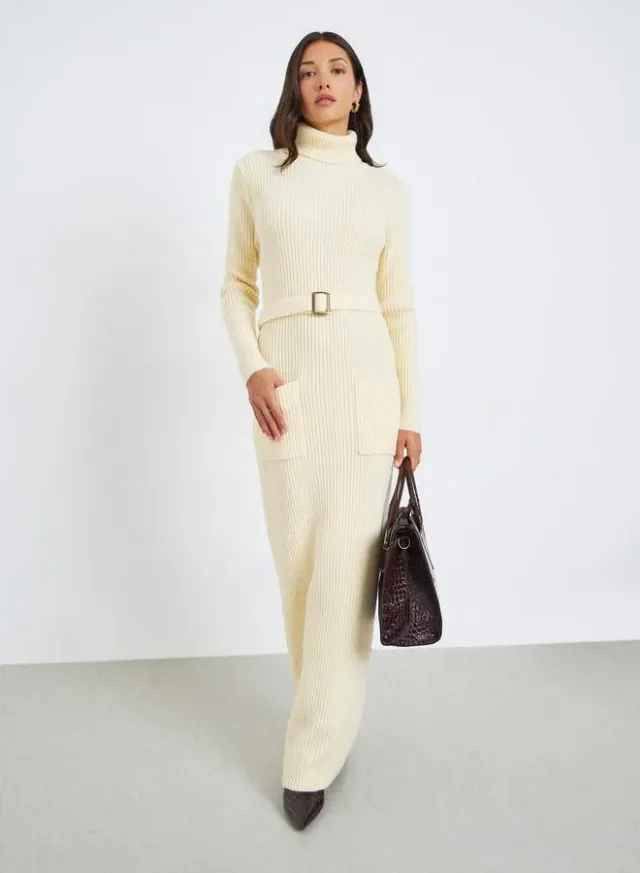 Women Knit Maxi Sweater Dress with Belt – image 2