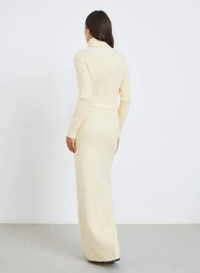 Women Knit Maxi Sweater Dress with Belt – image 4