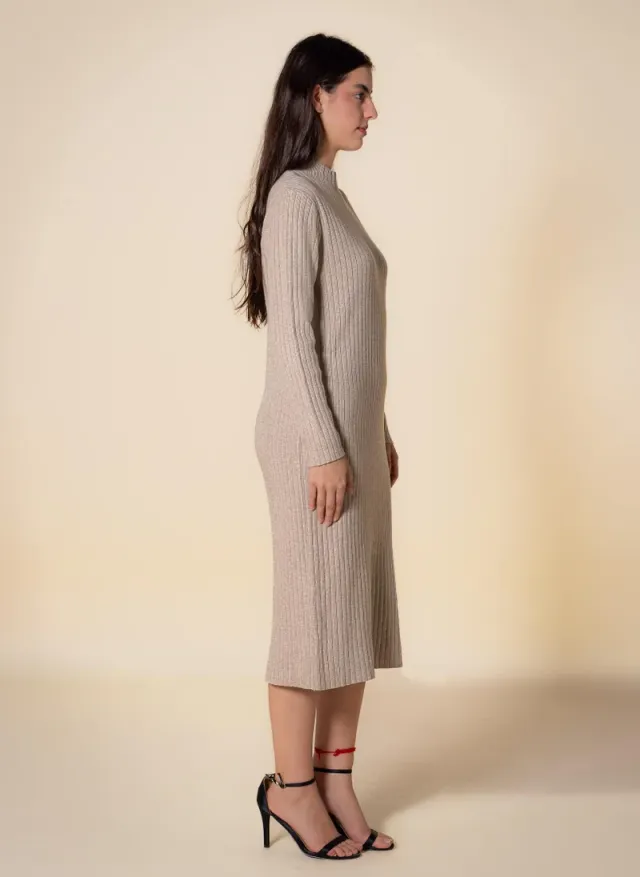 HIGH NECK RIBBED MIDI DRESS – image 4