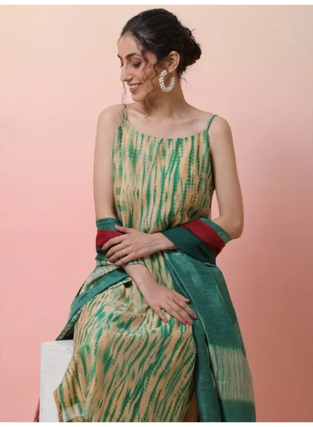 Ombre Printed Straight Chanderi Silk Kurta With Trousers & Dupatta