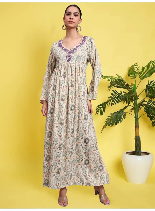 Women's Rayon Jalabiya with Embroidered Neck-AL4067 – image 4