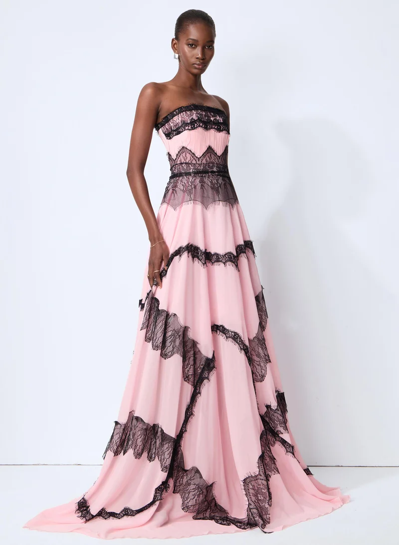 Secret Grove Pink Strapless Lace Trim Maxi Dress