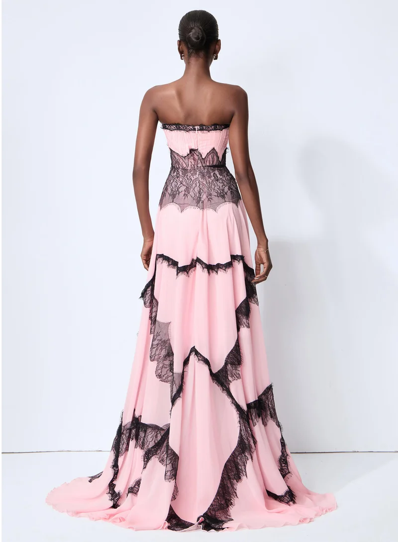 Secret Grove Pink Strapless Lace Trim Maxi Dress
