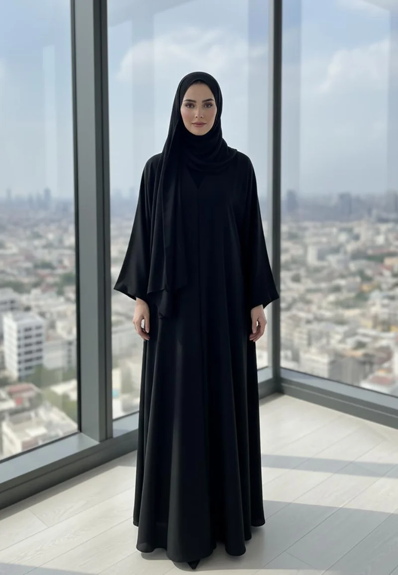 The Essential Classic Black Abaya | V-Neck Nida Fabric-806