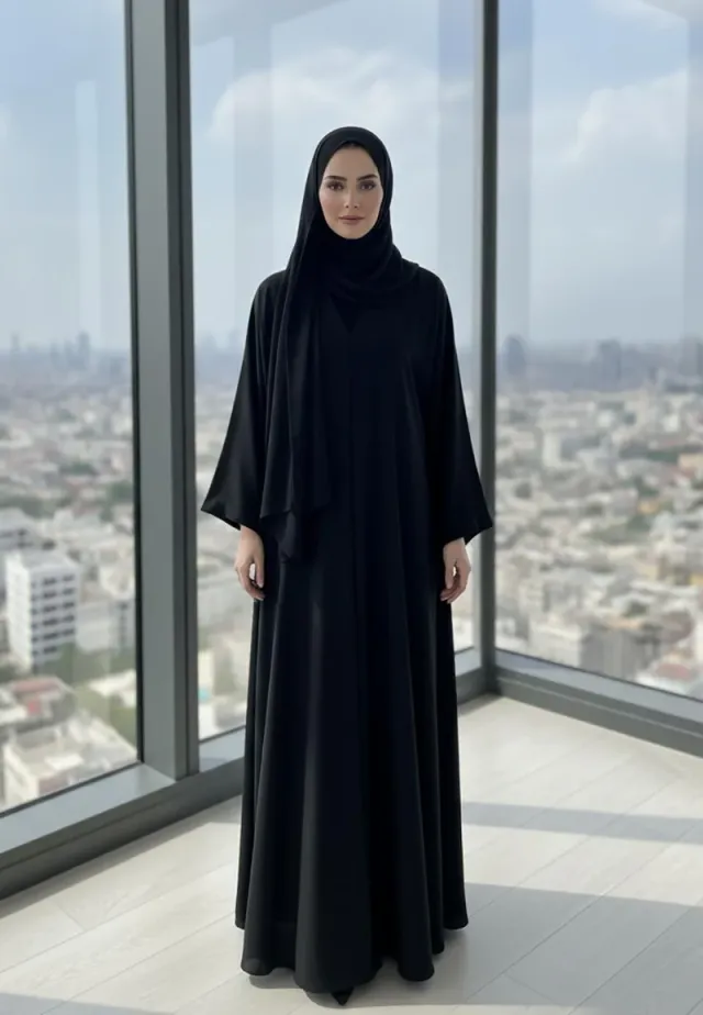 The Essential Classic Black Abaya | V-Neck Nida Fabric-806