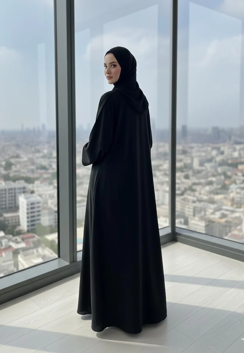 The Essential Classic Black Abaya | V-Neck Nida Fabric-806
