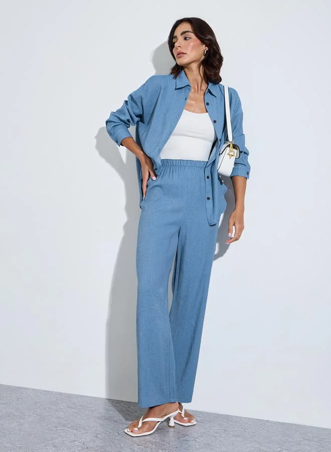 oversize fit long length shirt with shirt collar and wide leg pants modest set