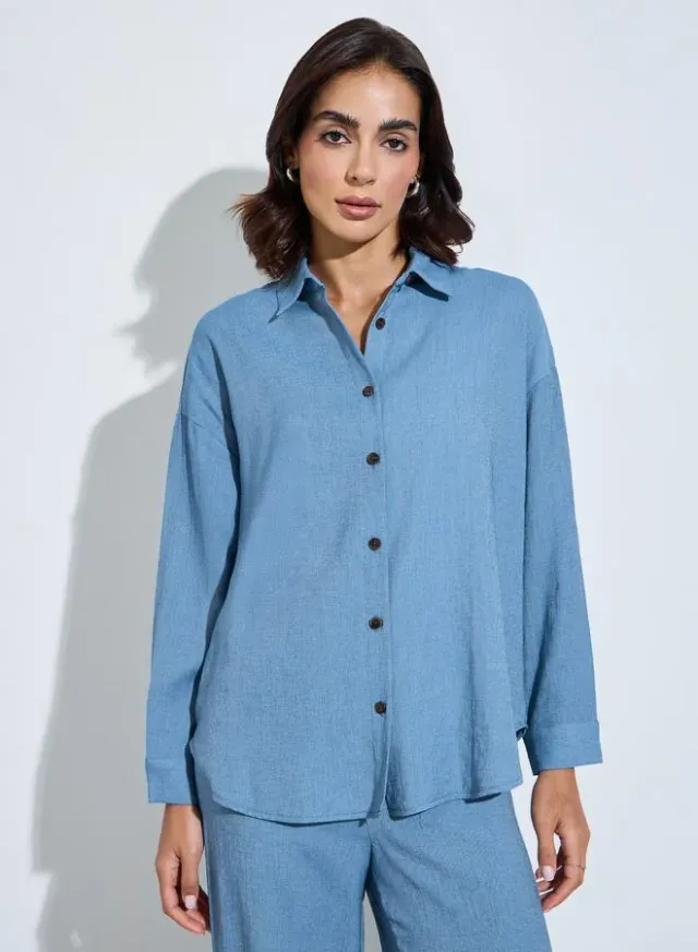 oversize fit long length shirt with shirt collar and wide leg pants modest set – image 4