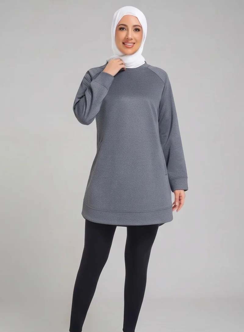 سويت شيرت رياضي محتشم بأكمام طويلة مع جيوب من فرح