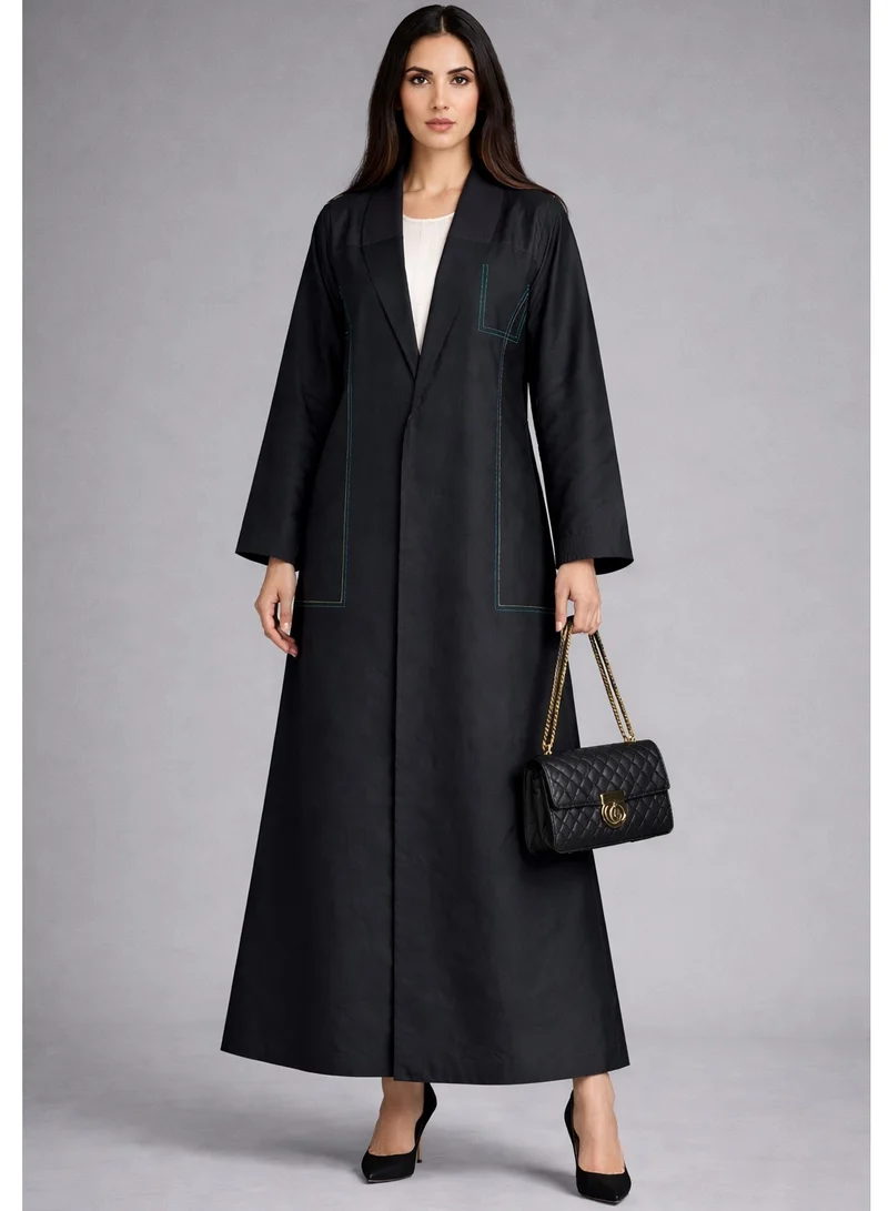 Luxury Black Taffeta Abaya with Minimalist Thread Work