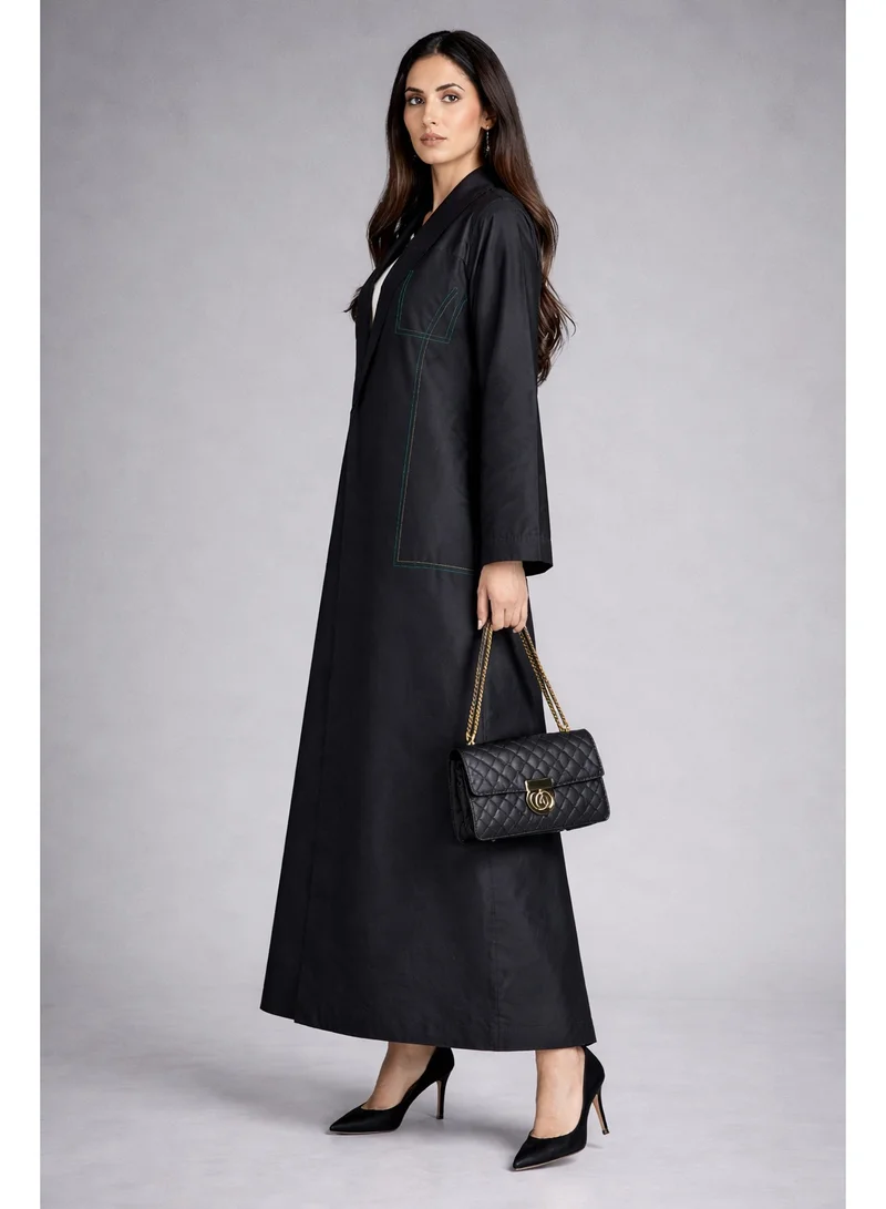 Luxury Black Taffeta Abaya with Minimalist Thread Work
