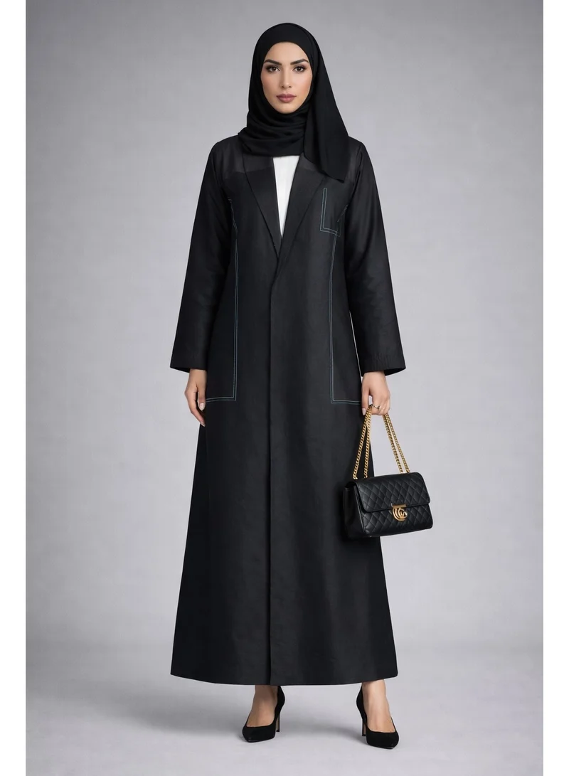 Luxury Black Taffeta Abaya with Minimalist Thread Work
