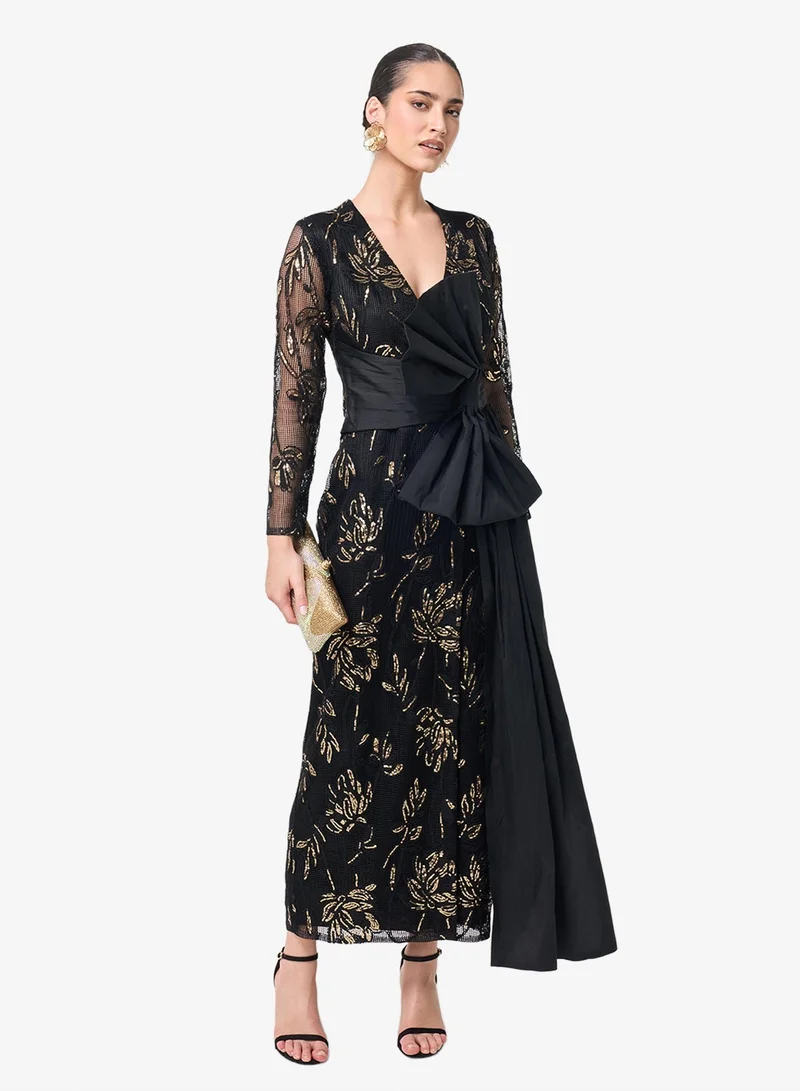 V-Neck Bow Detail Maxi Dress