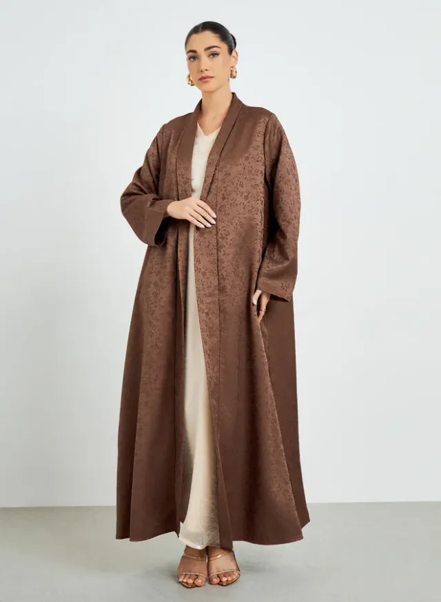 Beige Front Open Jacquard Abaya – image 3
