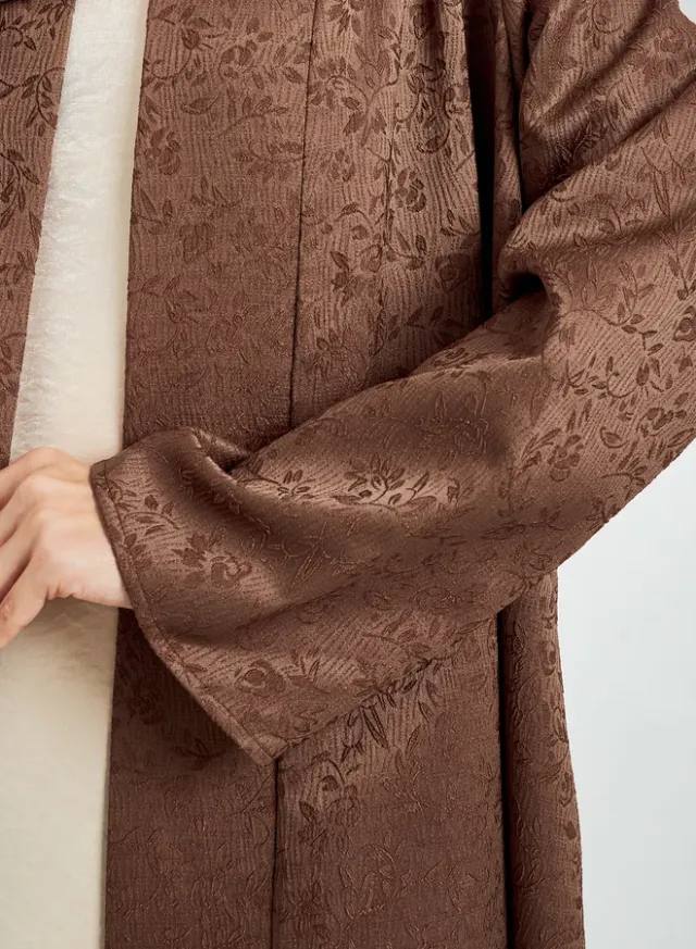 Beige Front Open Jacquard Abaya – image 4