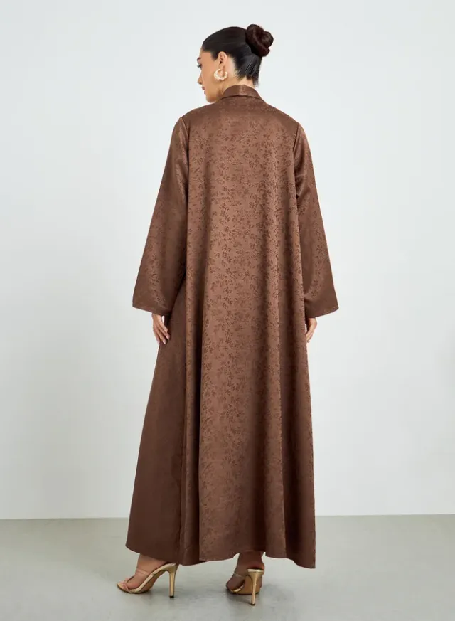 Beige Front Open Jacquard Abaya – image 5