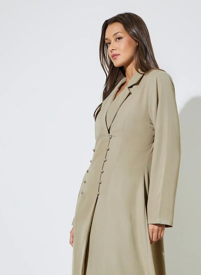 Khaki Solid Double Breasted Abaya with Button Fastening