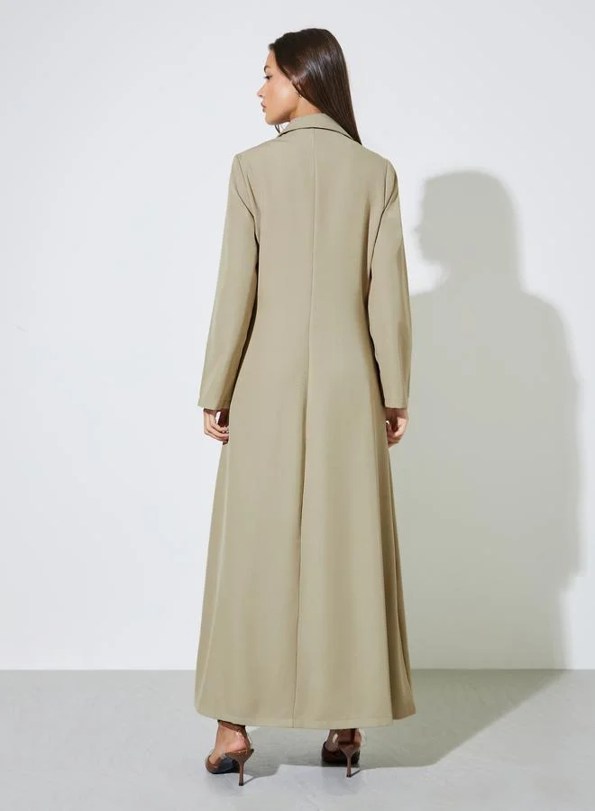 Khaki Solid Double Breasted Abaya with Button Fastening