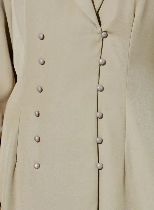 Khaki Solid Double Breasted Abaya with Button Fastening – image 4