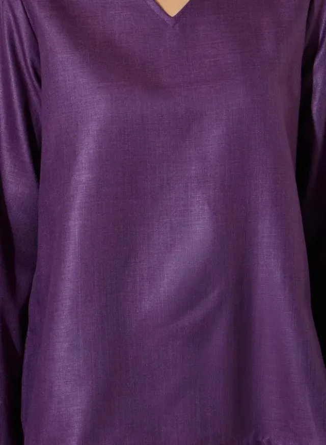 Purple Solid V-Neck Top and Wide Leg Pants Set – image 4