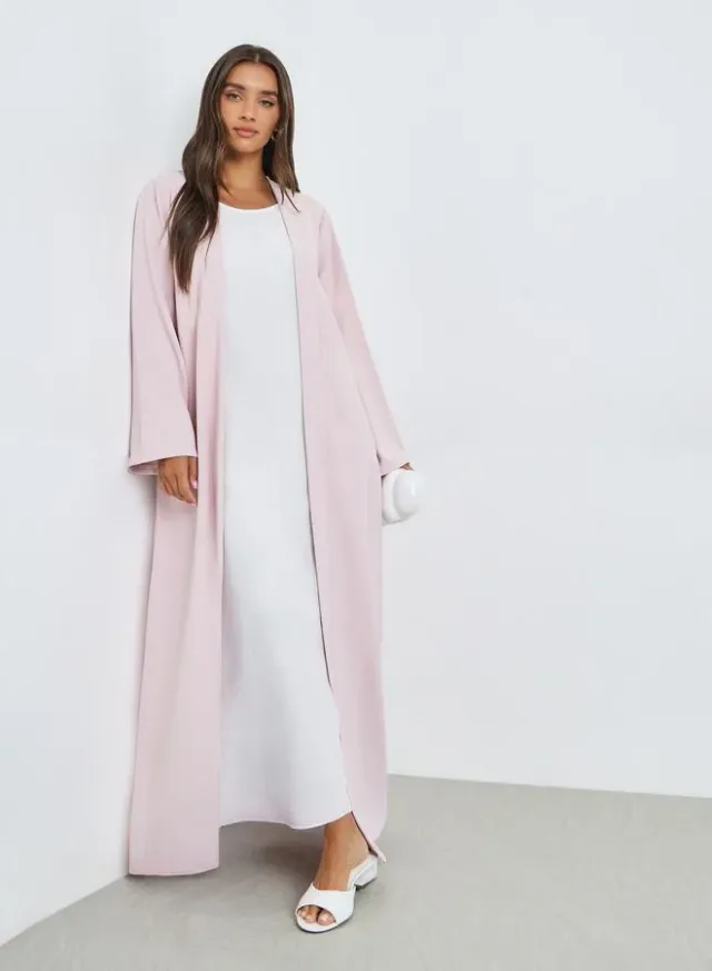 Burgundy Front Open Abaya with Lace Trim
