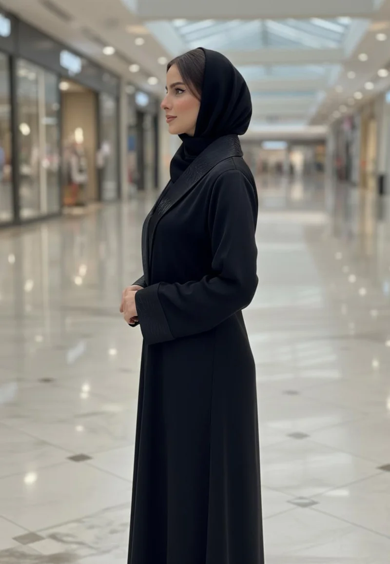 The Tailored Tuxedo Abaya with Contrast Satin Lapel | Nida Fabric-808