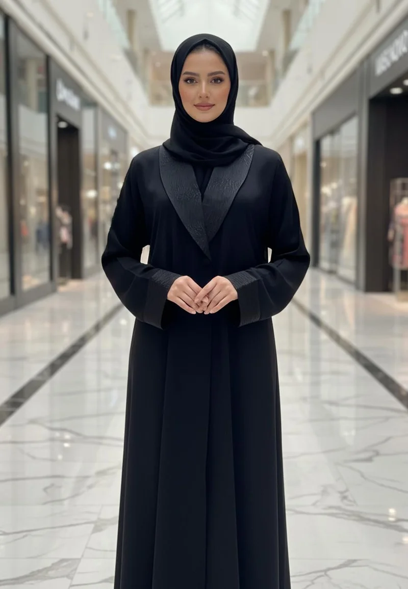 The Tailored Tuxedo Abaya with Contrast Satin Lapel | Nida Fabric-808
