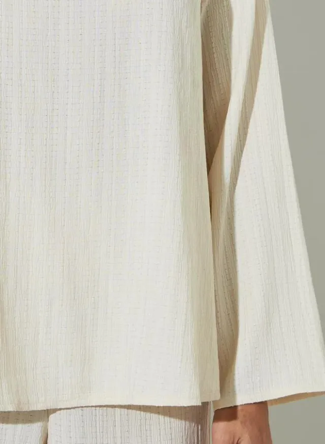 Cream Textured Long Top and Wide-Leg Trousers Modest Set – image 4