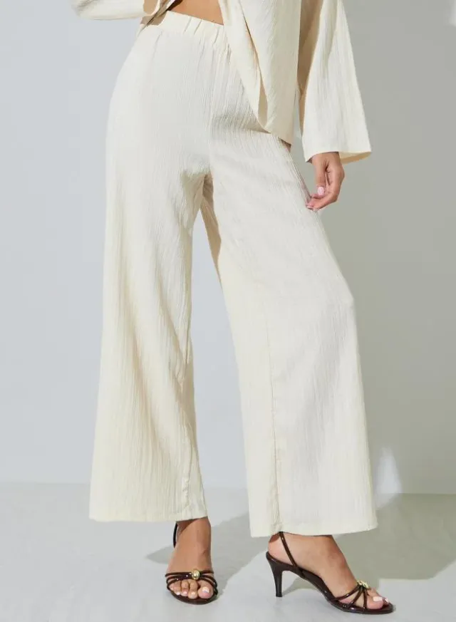 Cream Textured Long Top and Wide-Leg Trousers Modest Set – image 5