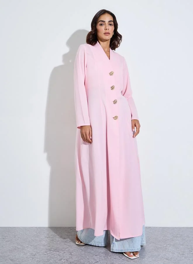 Coffee Brown Front Button Long Sleeves Abaya