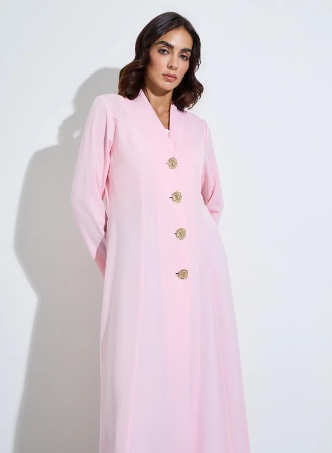 Coffee Brown Front Button Long Sleeves Abaya