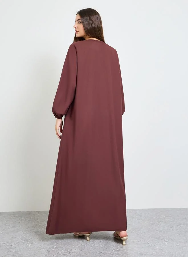 Coffee Brown Front Button Long Sleeves Abaya