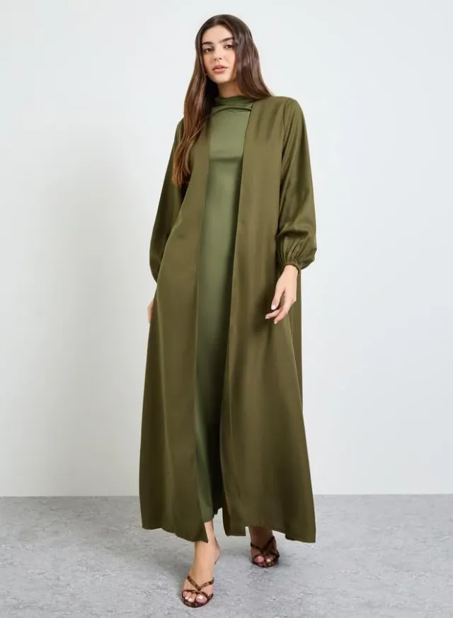 Coffee Brown Front Button Long Sleeves Abaya