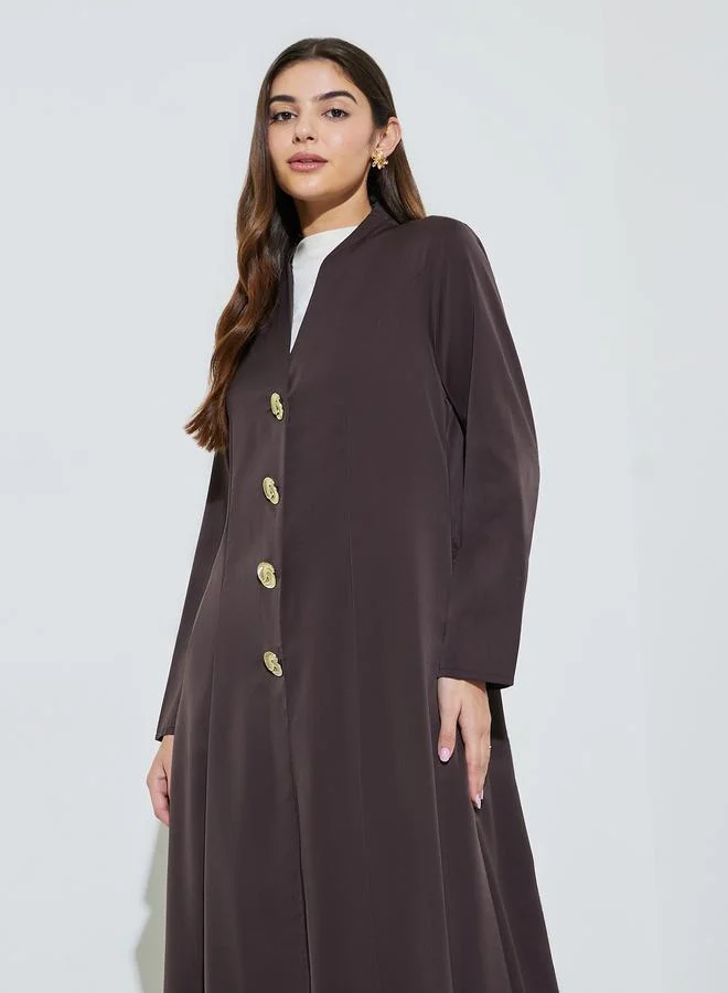 Coffee Brown Front Button Long Sleeves Abaya