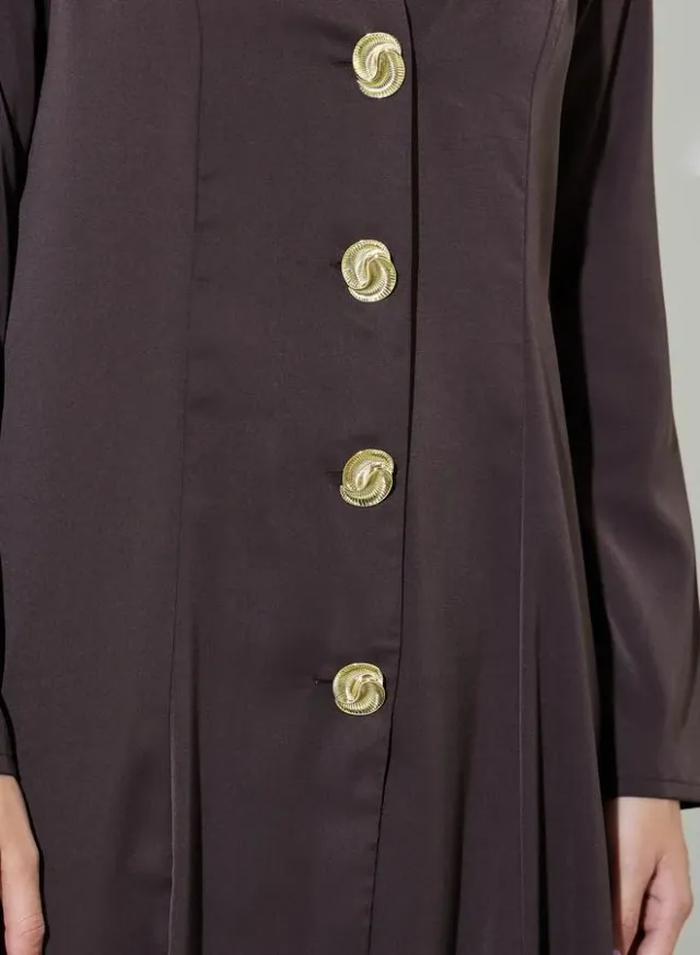 Coffee Brown Front Button Long Sleeves Abaya – image 4